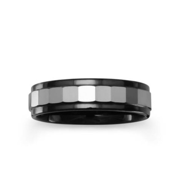 🆕Faceted Tungsten Ring with Black Edge - Picture 1 of 2